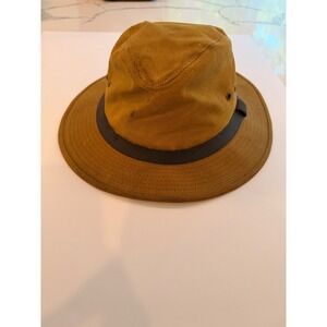 Filson Tin Cloth Packer Hat Dark Tan Waxed Cotton Wool Liner Made in USA Large